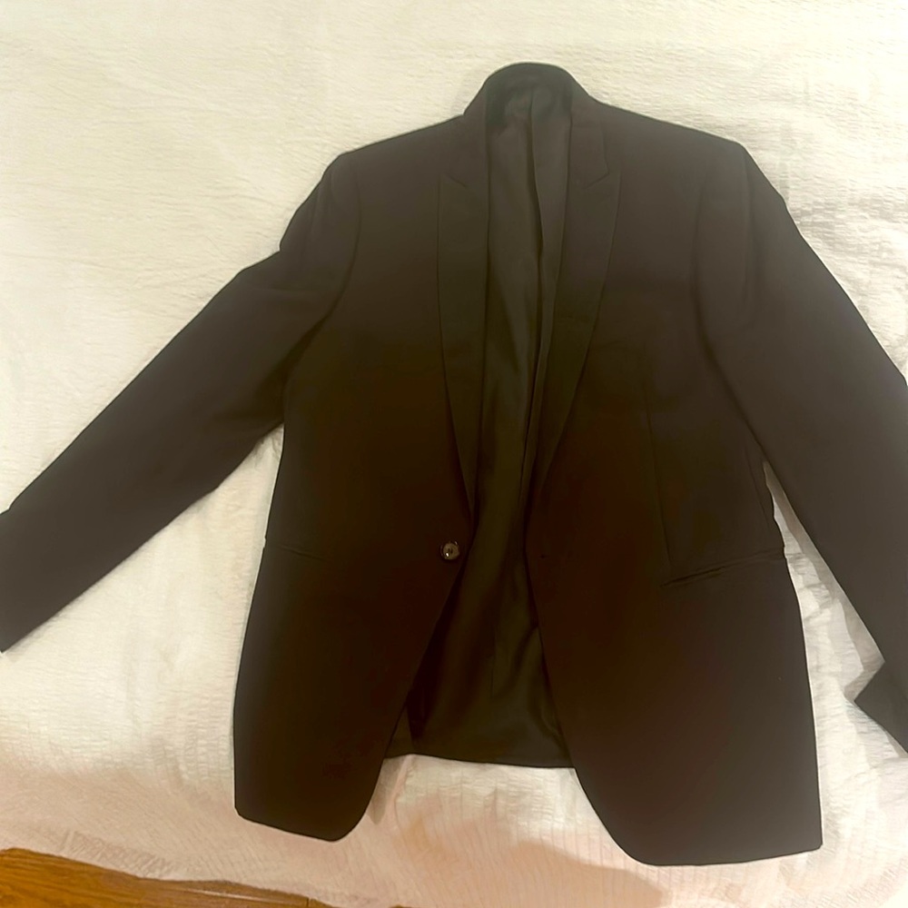 Calvin Klein 42R Dark Burgundy Black 100% Wool Ext Slim Fit Tuxedo Dinner Jacket